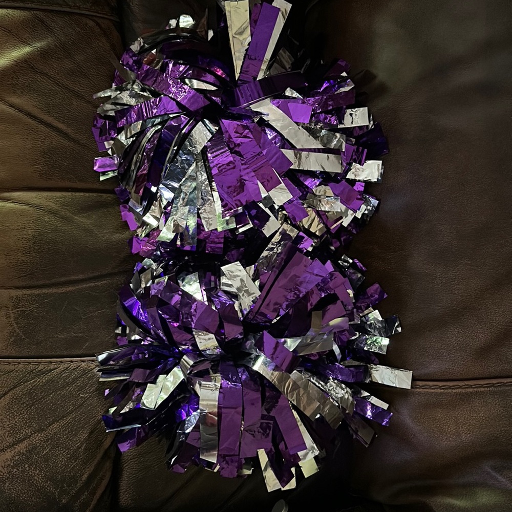 Set of purple/silver cheer poms